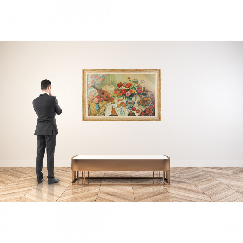 Картина "Натюрморт с цветами и фруктами"